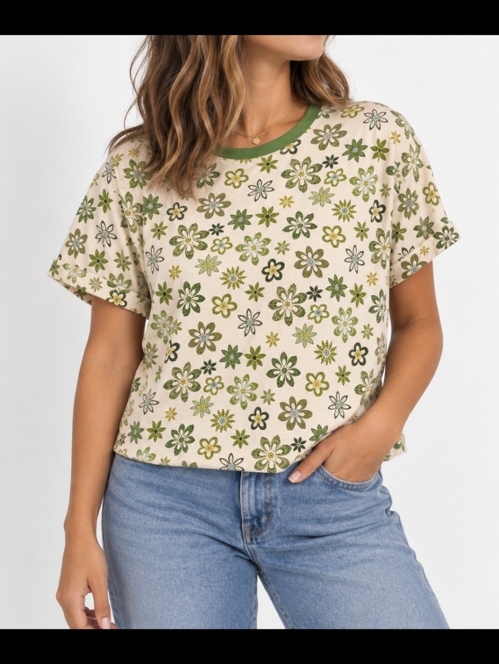 Karen Scott Sport Floral Top – Petite Medium (PM) – Green & White